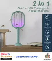 2 In 1 Electric Racket USB Rechargable Fly Swater Mosquito Insect Killer Zapper