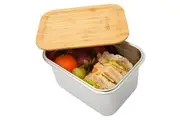 Clevinger 2000ml Stainless Steel Snack Box with Bamboo Lid (Extra Large, Silver)