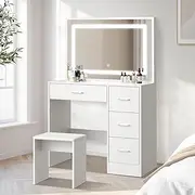 Oikiture Dressing Table with Mirror and Stool LED Makeup Mirror for Home Bedroom 3 Model Adjustable Vanity Table Set White