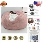 Ergonomic Oversized Bean Bag Chair Cover - Light Pink Fluff for Adults & Teens
