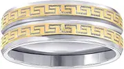 [JewelryWeb] Stainless Steel Mens Two tone Center Grooved Greek Key Pattern Comfort-Fit Fashion Band Ring Wedding-Band for Men