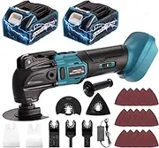 Oscillating Multi-Tool, Cordless Multitool 4° Oscillation Angle, 6 Variable Speed Oscillating Multi-Tool with Saw Accessories for Cutting Grinding (with 2 Batteries)