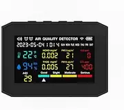 zaqwsx Air Quality Monitor Indoor, Air Quality Detector with Time Date Display and Alarm Clock, CO2 Monitor Black