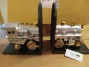 New In Box Pendulux Locomotive Bookends.Heavy Hand Polished Cast Aluminum/brass