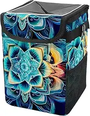 Car Trash Can with Lid and Storage Pockets Leak-Proof Organizer,Multipurpose Trash Bin for Car,Abstract Ancient Geometric Field