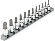 TEKTON 3/8 Inch Drive Torx Bit Socket Set with Rail, 12-Piece (T10-T60) | SHB91103