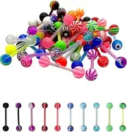 [JEXOWIQ] 20 Pieces Tongue Piercings, Acrylic Tongue Piercing, Tongue Piercing Set, Flexible Plastic, Straight Barbells, Body Piercing, with Acrylic Ball, 16 mm Barbell Piercing, Tongue, for Men and