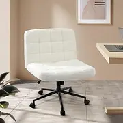 Oikiture Armless Office Chair with Mid Back and Wheel Sherpa Cross Criss Chair White