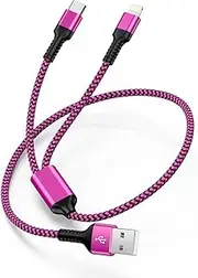 USB to USB-C & Lightning Cable, 2-in-1 Multi Charging Cord 4FT Braided Phone Charger Cable for iPhone, iPad Pro/Air, Samsung Galaxy -Not Compatible with Apple CarPlay, Android Auto, or Data Transfer