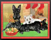 SET OF 4 Caspari Christmas New Year Cards Scotty Dog Scottish Terrier Westie