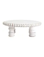 [Willow & Silk] Medium Handcrafted Mango Wood Round Beaded Stand in Distressed White
