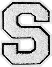 FlashMind 4-1/2" Large Letterman Jacket White Letter Patches Chenille Letter Patches Iron on Varsity Letter Patches(Letter S)