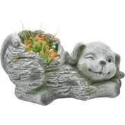 Willow & Silk Polyresin 36.5cm Grey/Stone Winking Dog Home/Garden Pot Planter