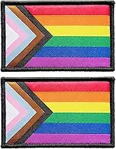stidsds 2 Pack Progress Pride Rainbow Flag Patch Gay Flags Embroidered Patches LGBTQ Flags Military Tactical Patch for Clothes Hat Backpacks Pride Decorations