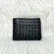 [二手] Bottega Veneta黑皮革小編織對開三層零錢卡片短夾