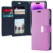 Goospery Apple iPhone 14 Pro Rich Diary Wallet Flip Case Leather Card Slots Magnetic Cover (Purple)