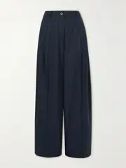 [CEFINN] CEFINN - Tamara Pleated Tencel Lyocell And Cotton-blend Twill Wide-leg Pants - Navy - UK 12 UK 12 Blue