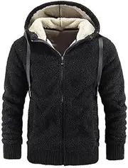 [SWEPER] Men'S Fleece Coat - Long Sleeve Fleece Lining Hooded Jacket Coat Mens Fashion Zip-Up Sweatshirts Men Fall Winter Warm Clothing Men'S Outdoor Jacket,Black,4Xl