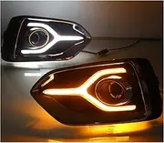 2PCS DRL Lamp LED Daytime Running Light Turn Yellow Signal Relay Compatible with Hyundai Solaris Accent 2017 2018 2019 2020(Type B)