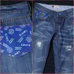 1009 美國品牌 知名品牌 百貨專櫃 LEVI'S 藍色 設計款 線型破洞 抓皺刷白 低腰 直筒牛仔長褲 29號