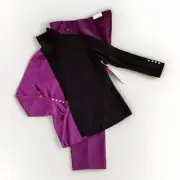 Chicos Women 2 Pc Dressy Outfit Sweater & Pants Set Purple Pink Black L 12-14