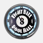 18" Eight Ball Pool Hall Metal Sign Designed White Neon Clock