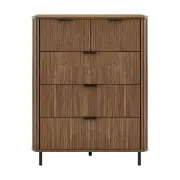 Design Square Galene Tallboy Chest Of 5-Drawers Storage Cabinet Slat Walnut