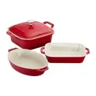 4 Piece Microwave and Refrigerator Ceramic Bakeware Casserole Dish Set in Cherry