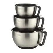 NEW MASTERPRO STAINLESS STEEL MIXING BOWLS + LID Measuring Mixing Baking SET 3