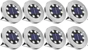 Solar LED Garden Path Lights, Pack of 8, IP65 Waterproof Disk Lights, White