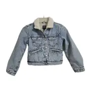 NWT Gap Blue Sherpa Lined Kids Med (8) Button Up 4 Pocket Denim Trucker Jacket