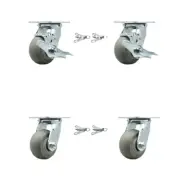 4 Inch Thermoplastic Rubber Caster Set with Ball Bearings 4 Swivel Lock 2 Brake