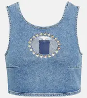 [7 For All Mankind] 7 For All Mankind Embellished denim crop top AU 16 blue