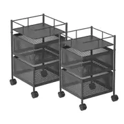 SOGA 2X 2 Tier Steel Square Rotating Kitchen Cart Multi-Functional Shelves Storage Organizer with Wheels