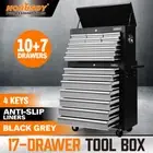 HORUSDY 17 Drawer Tool Box Trolley Cabinet Storage Cart Garage Toolbox Organiser