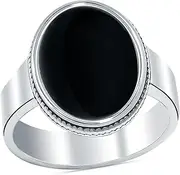 [LeCalla] 925 Sterling Silver Black Onyx Rings | Handmade Silver Signet Ring for Men | Vintage Black Onyx Gemstone Ring for Men Jewelry Gift (Size 8-10 No.)