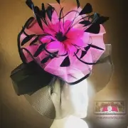 Kentucky Derby Hat Hot Pink Fuchsia Black Royal Ascot Fascinator Big Del Mar Hat