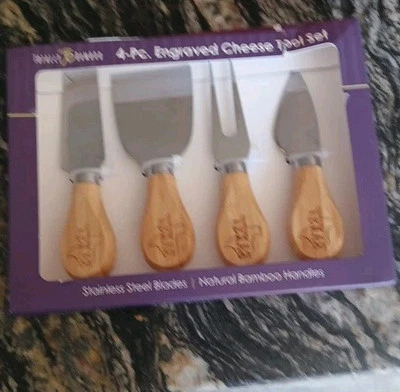 Totally Bamboo 4 Piece Texas Engraved Cheese Tool Set - New