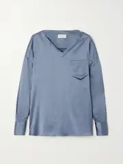 [Brunello Cucinelli] Brunello Cucinelli - Stretch-silk Satin Top - Blue - small small Blue