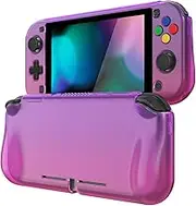 PlayVital ZealProtect Protective Case for Nintendo Switch Lite, Hard Shell Grip Cover for Nintendo Switch Lite w/Screen Protector & Thumb Grip Caps & Button Caps - Clear Atomic Purple Rose Red