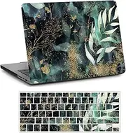 Laptop Case Compatible with MacBook Pro 16 inch Pro/Max M4 A3403 A3186 M3 A2991 M2 A2780 M1 A2485 2021-2025 with Touch ID, Plastic Printed Pattern Protective Case Cover & Keyboard Skin, Green Leaves