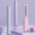 Cordless Hair Straightener Brush USB Rechargeable Curler Comb Curling Iron