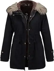 [Generic] Women's Winter Sherpa Lined Faux Fur Hooded Warm Fleece Cotton Drawstring Military Coat Thicken Mid Long Parka Coat