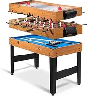 Goplus 48 Inch Game Table, 3-in-1 Combo Table Set w/Adult Size Foosball Table, Pool Table, Slide Hockey Table, Multi Game Table w/Billiard, Soccer & Hockey for Arcade, Party, Family Night, Game Room
