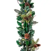 Village Lighting Christmas Garland 9ft Pre-Lit LED Mini Lights Magnolia Leaf
