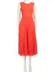 Orange Pleated Midi Dress