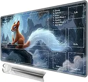 JANENFNA Playmat 24" x 14" with Magic Zones for MTG Card Game Playing, Board Game Mat for Card Breaking Commander Deck Gaming Card Game Battles Mat with Storage Bags, Fantasy Moon Squirrel