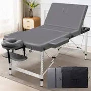 Alfordson Massage Table 3 Fold Aluminium Portable Massage Table PU Leather Grey 65cm