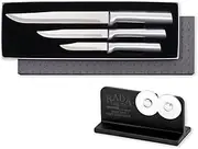 Rada Cutlery 3- Piece Housewarming Knife Gift Set with Quick Edge Sharpener, Silver Handles
