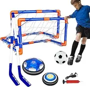 Air Floating Soccer Toy, Anti-Bump Rechargeable LED Light Hover Soccer Hockey Balls for Kids, Indoor Floor Hockey, Knee Hockey, Soccer Set with Goals Helves